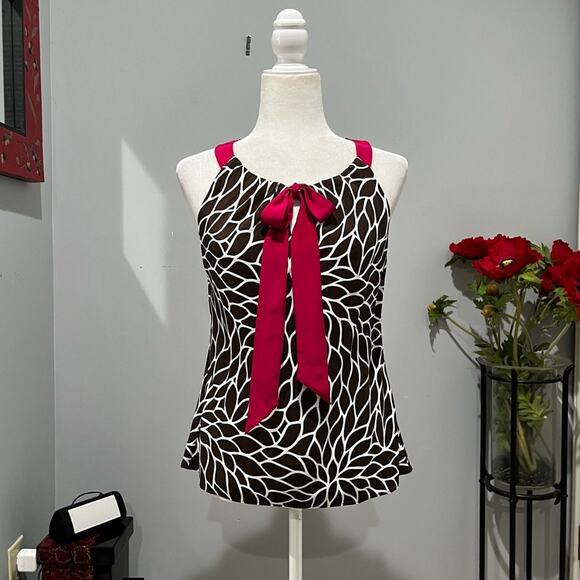 NEW Ann Taylor Silk Classic Keyhole Bow Spiral Flower Sleeveless Two Tone Top 4 - Picture 6 of 16